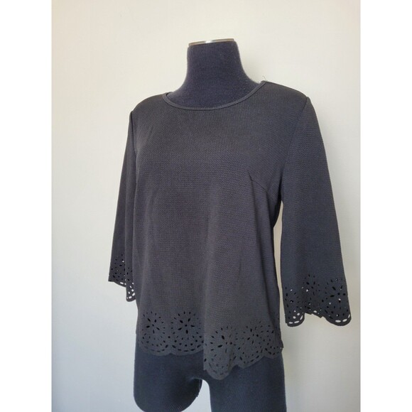 Black Eyelet Blouse Boxy Fit Oversized Black Formal Office Career Formal Medium - Picture 1 of 9